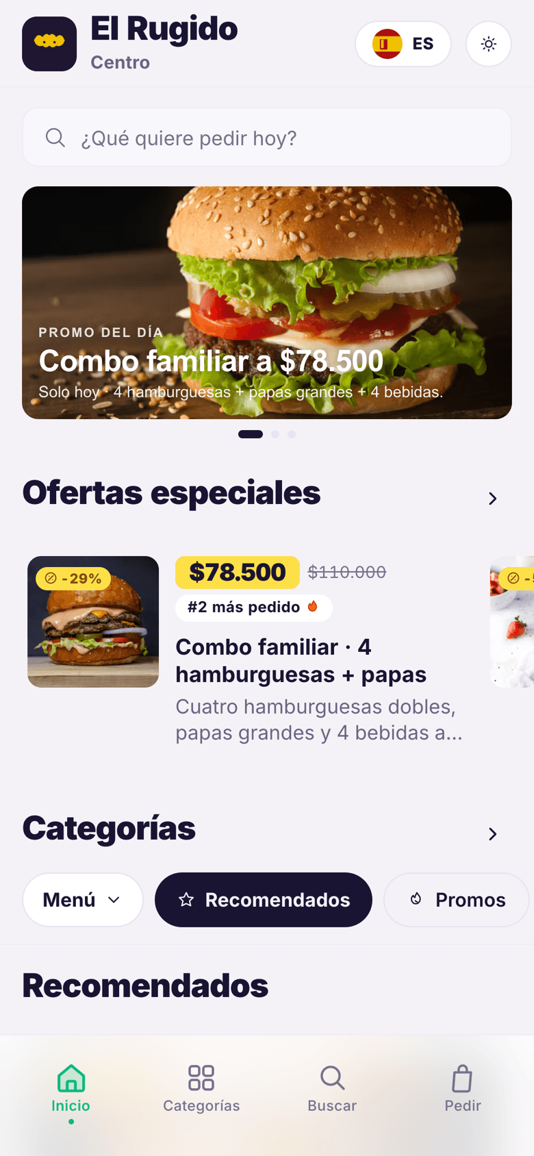 Menú digital del restaurante con ofertas y categorías